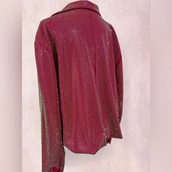 NWT AKIRA- CENTER OF ATTENTION RHINESTONE BLAZER IN PINK - Picture 6 of 9